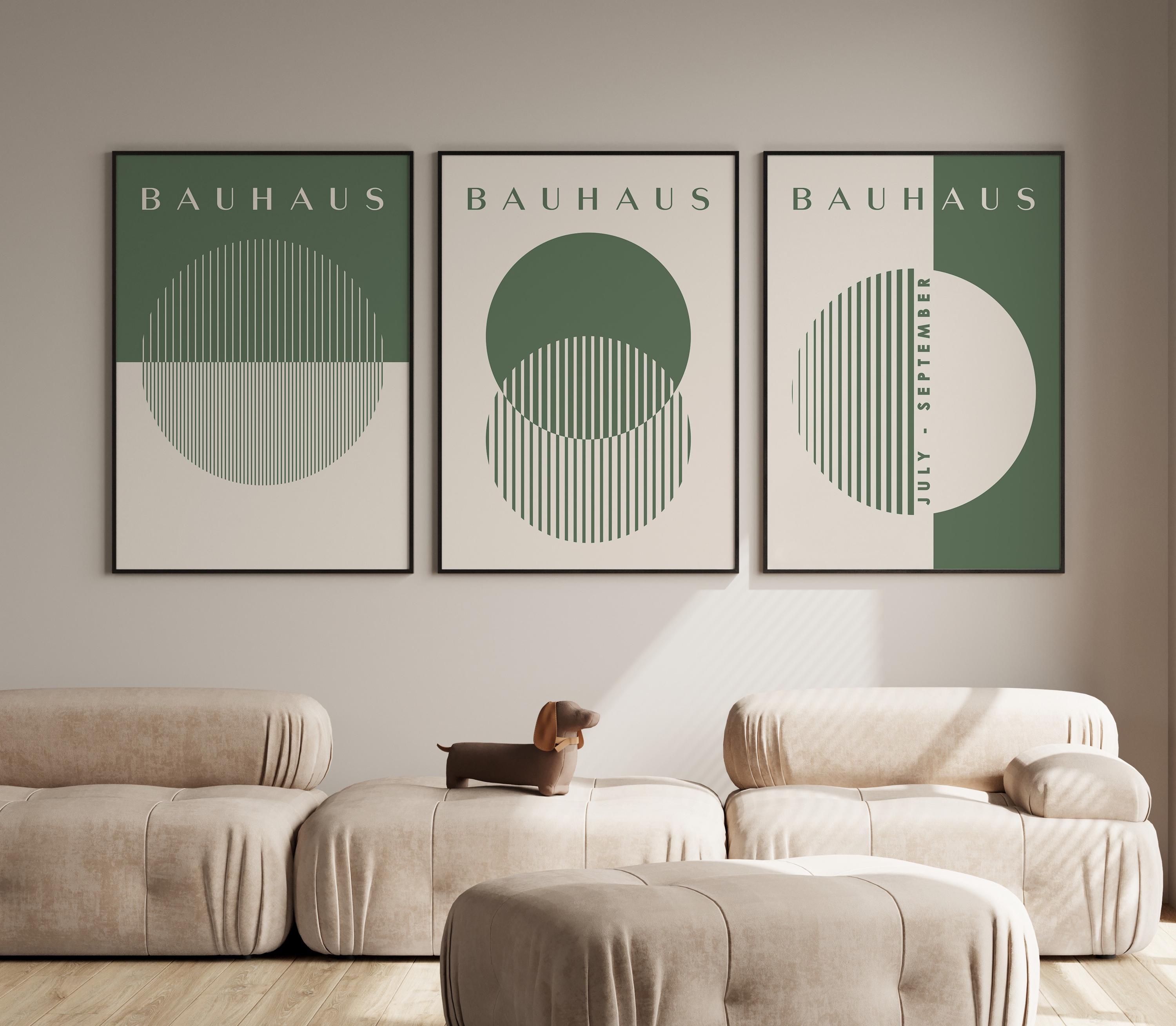 Sage Green Bauhaus Geometric Print Set - Mid Century Modern Wall Art ...