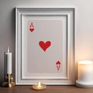 Trendy Ace of Hearts Print, Retro Playing Card Poster, Stylish Vintage Wall Art for Trendy Home Decor, Retro Aesthetic Card Design