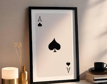 Impresión moderna de as de picas, póster retro de naipes, elegante arte de pared vintage para decoración del hogar, diseño de cartas con estética retro.