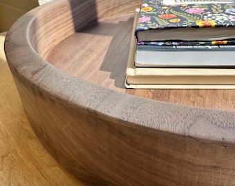 Handmade Round Wooden Serving Tray with Handles