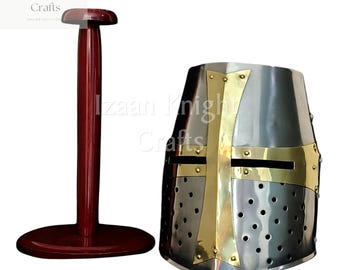 Handcrafted Medieval Knight Helmet with Brass Cross | Cosplay Armor