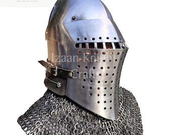 Medieval Crusader Helmet with Chainmail | Knight Armor Helmet | LARP & Cosplay Costume