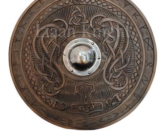 Engraved Wooden Viking Shield Warrior Round Shield Wall Decor