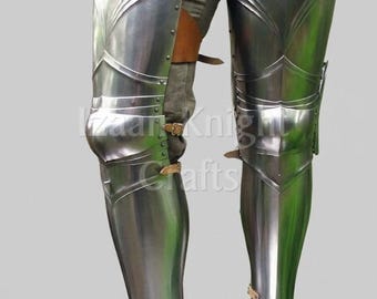 Middeleeuwse 18-gauge stalen beenpantser, ridder LARP-cosplay