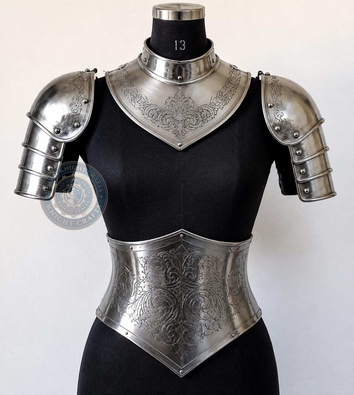 Engraved Steel Armor Set | Medieval Gothic Gorget, Pauldrons, Corset | LARP Cosplay