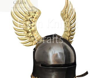 Handmade Medieval Winged Knight Helmet - Black and Golden Armor