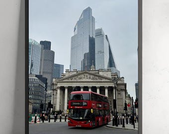 London Red Bus Royal Exchange City of London Photography Printable Bank Station Financial District Architecture London Travel Decor Wall Art