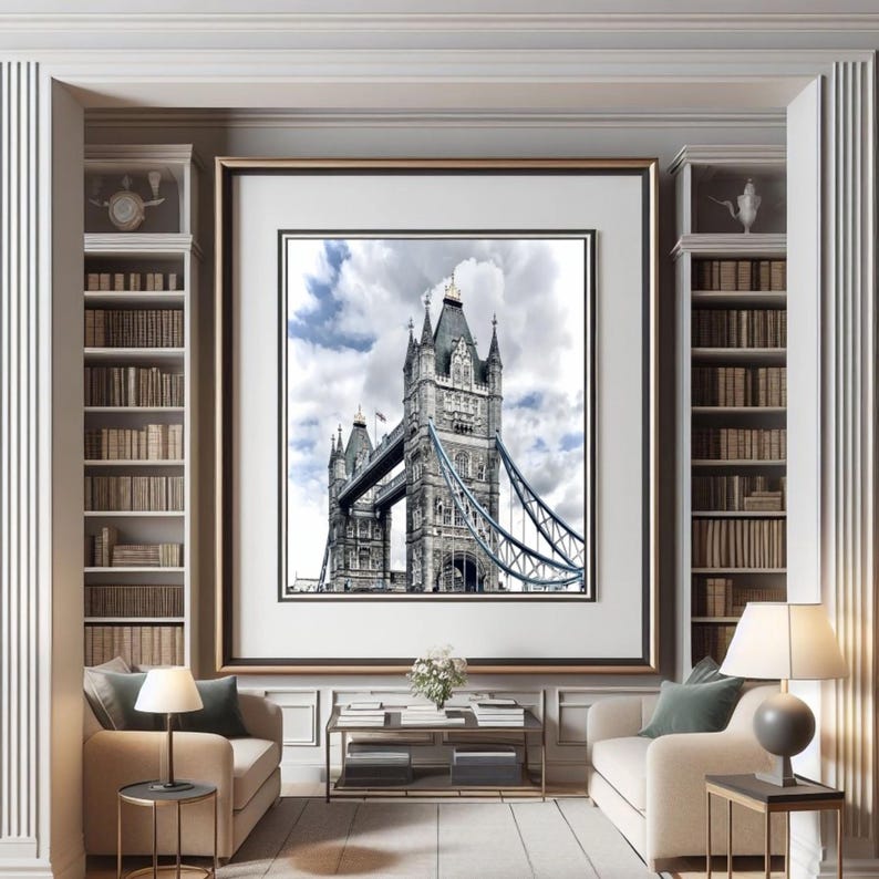 Tower Bridge Historic London Printable Wall Art Black White Modern Monochrome Cityscape, Architecture Photography, UK Landmark Travel Decor image 4