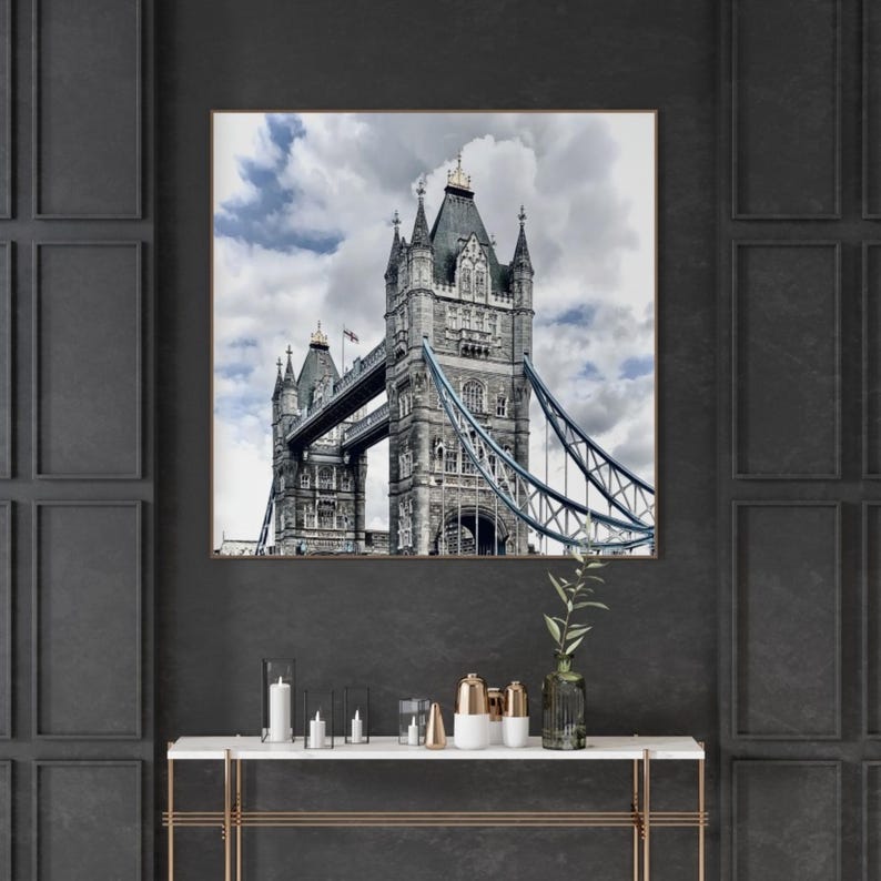 Tower Bridge Historic London Printable Wall Art Black White Modern Monochrome Cityscape, Architecture Photography, UK Landmark Travel Decor image 5