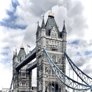 Tower Bridge Historic London Printable Wall Art Black White Modern Monochrome Cityscape, Architecture Photography, UK Landmark Travel Decor image 1