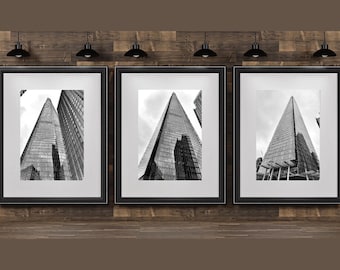 London Shard City Modern Architecture Printable Set of 3 Black & White Minimalist Photography, Monochrome Urban UK Office Decor Wall Art