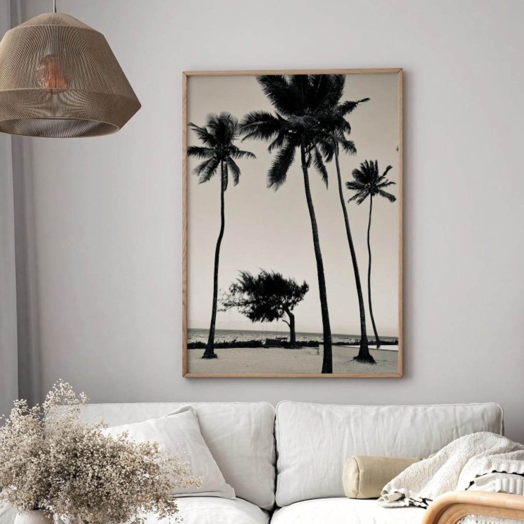 Black and White Palm Tree Wall Art Zanzibar Beach Print Minimalist ...