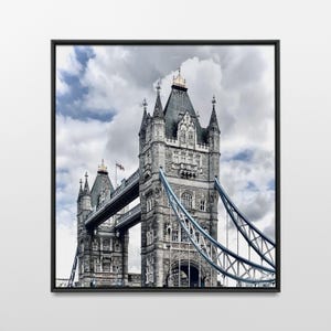 Tower Bridge Historic London Printable Wall Art Black White Modern Monochrome Cityscape, Architecture Photography, UK Landmark Travel Decor image 2
