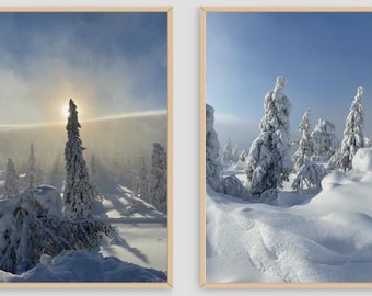 Printable Nordic Winter Wall Art – Scandinavian Snowy Forest Photography Set | Minimalist Landscape Prints