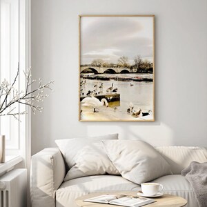 Historic London Richmond Bridge Wall Art - Golden Light River Thames Scene Print, Tranquil River Photography, UK Landscape Travel Decor image 2