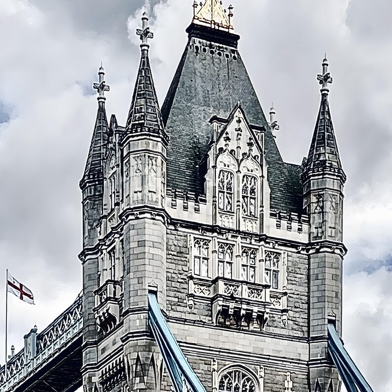 Tower Bridge Historic London Printable Wall Art Black White Modern Monochrome Cityscape, Architecture Photography, UK Landmark Travel Decor image 3