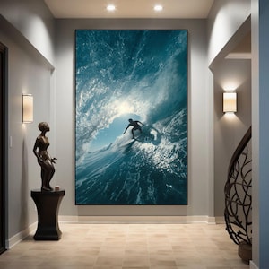 Dynamic Surfing Action Canvas, Ocean Wave Wall Art, Beach Sports Decor, Coastal Adventure Canvas, Exciting Water Sport Artwork