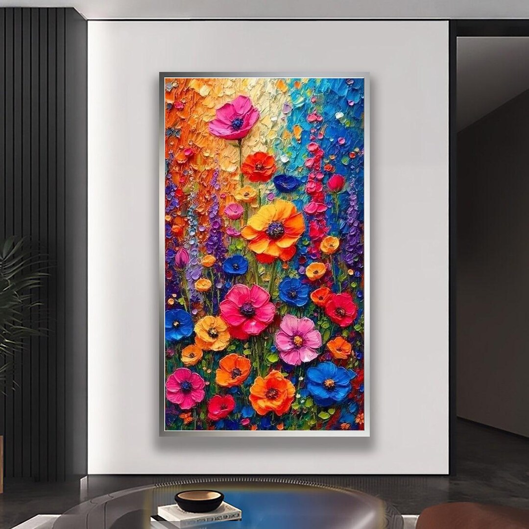 Colorful Wildflower Oil Painting - Vibrant Abstract Floral Canvas Art ...