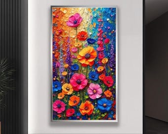 Wildflower Canvas, Framed Floral Art in Cotton with Impasto Oil Print