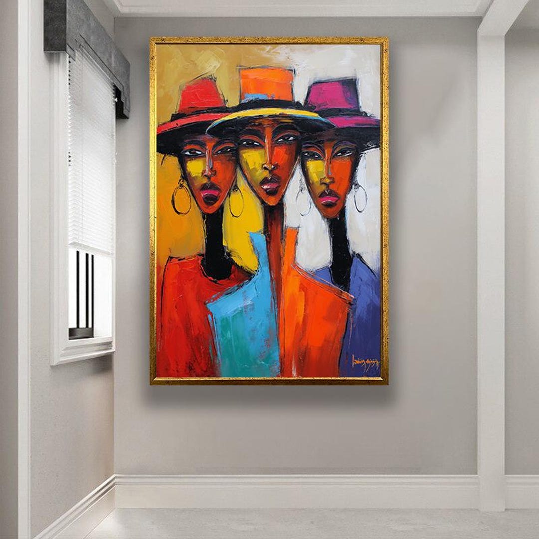 Colorful African Women Canvas Print, Modern Abstract Portrait Wall Art ...