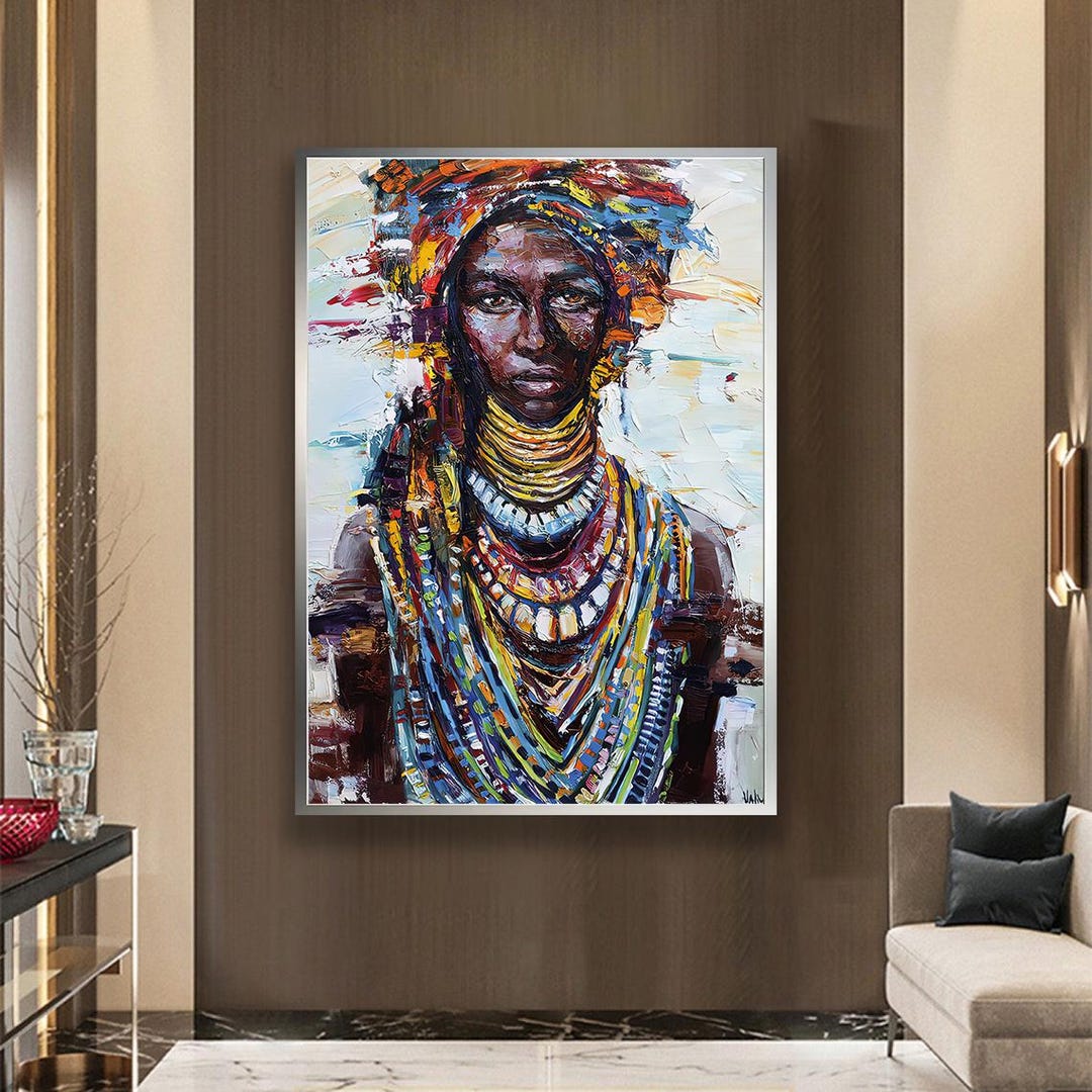 Colorful Abstract African Woman Portrait Canvas, Ethnic Beauty Wall Art ...
