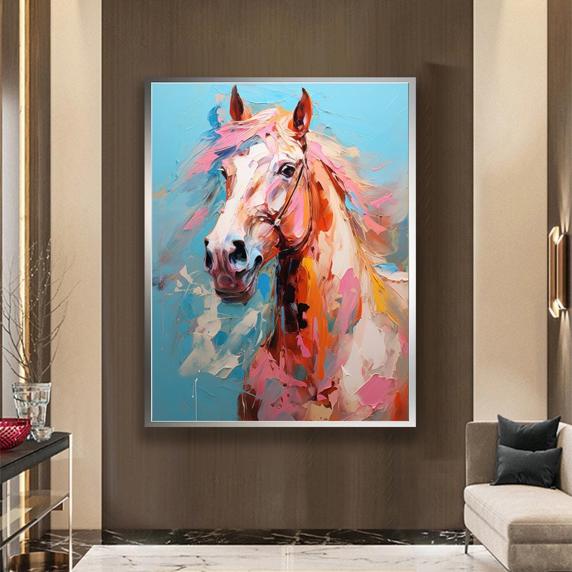 Colorful Abstract Horse Canvas Wall Art, Vibrant Equine Portrait Print ...