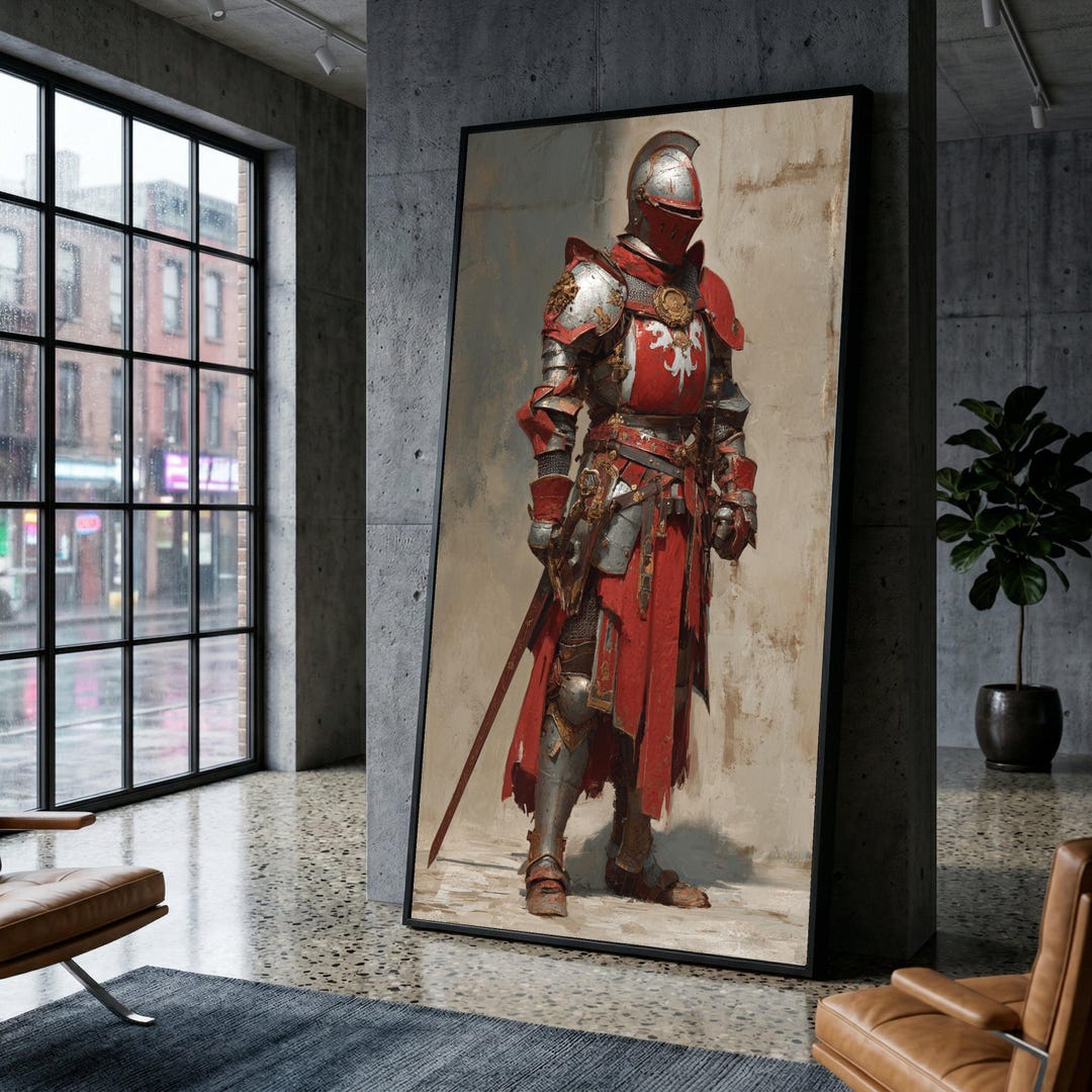 Medieval Red Knight Armor Canvas, Historical Warrior Wall Art, Vintage ...