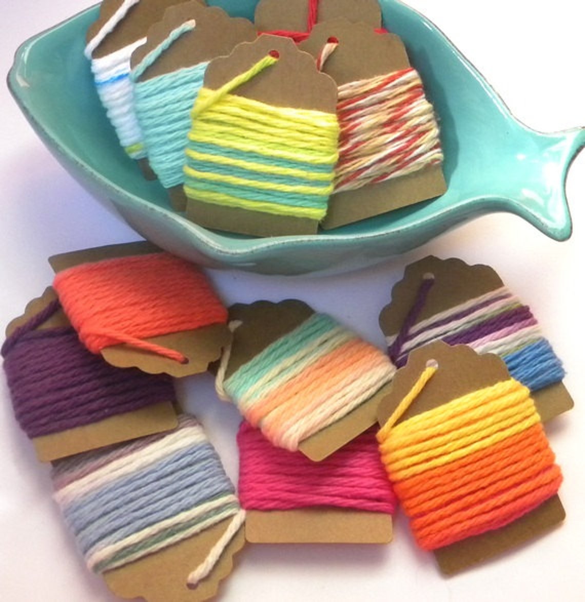 Cotton yarn scraps. 12 cards of cotton yarn. Yarn scraps for Etsy