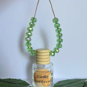 Hanging Beaded Car Diffuser | Green Crystal Beads| Natural Essential Oil Air Freshener | Handmade Rearview Mirror Decor | Small Gift