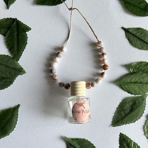 Hanging Beaded Car Diffuser | Brown Marble Beads| Add Custom Charms | Natural Essential Oil Air Freshener | Handmade Rearview Mirror Decor