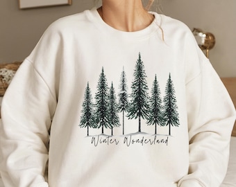 Winter Wonderland Sweatshirt, Minimalist Pine Tree Crewneck