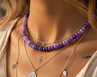 Collana con opale, girocollo con perline rotonde lisce, chiusura placcata oro 14 carati, collana regalo