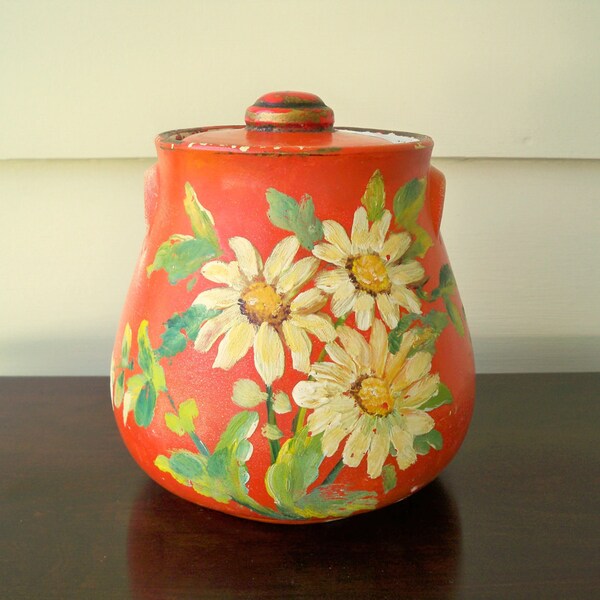 Vintage orange cookie jar canister with lid