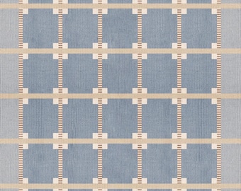 Alfombra de lana tejida a mano: Kilim de tejido plano escandinavo azul