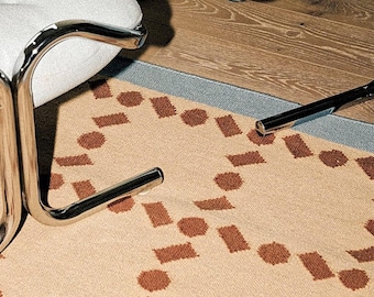 Alfombra de lana tejida a mano: diseño geométrico escandinavo moderno
