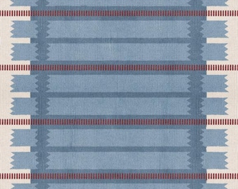 Alfombra de lana tejida a mano: Kilim a cuadros azul petróleo