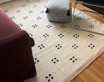 Alfombra de lana tejida a mano: diseño geométrico escandinavo moderno