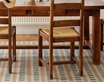 Alfombra de lana tejida a mano: Kilim geométrico de tejido plano en verde azulado, azul y beige