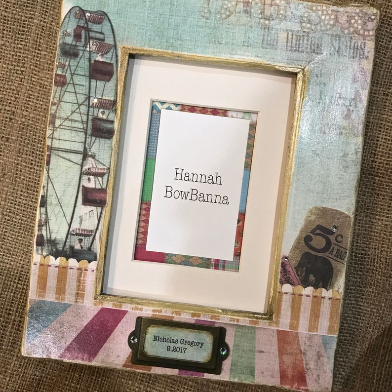 QUICK SHIP Photo Frame Baby Child Personalized Boys Girls BFF Stars Vintage Carnival Aqua Blue Colorful Gift Idea Circus Name Plaque