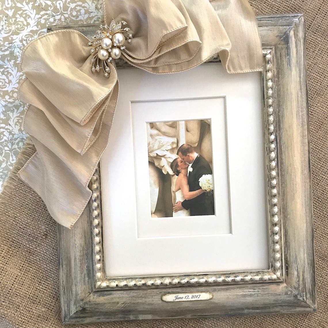 8x10 Picture Frame Jeweled Bow Wedding Portrait Display Etsy