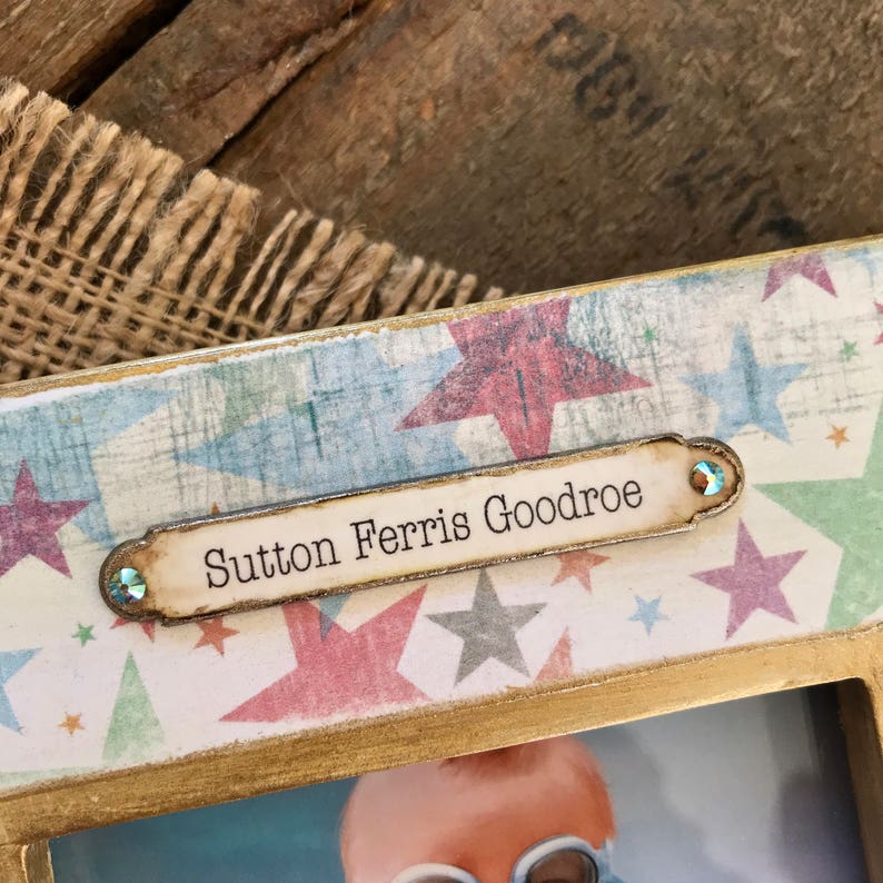 QUICK SHIP Photo Frame Baby Child Personalized Boys Girls BFF Stars Vintage Carnival Aqua Blue Colorful Gift Idea Circus Name Plaque