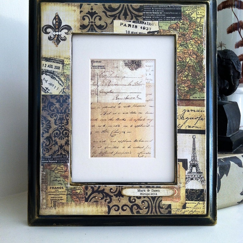 Photo Frame Paris Travel Map French Personalize Fleur De Lis Etsy