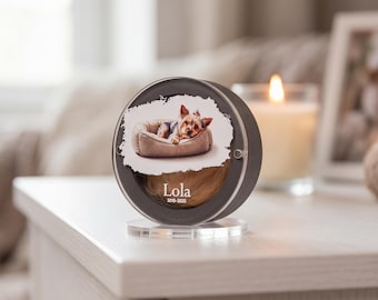 Dog Hair Keepsake | Pet Memorial Box Round Dark Plaster Custom Photo Aquarelle