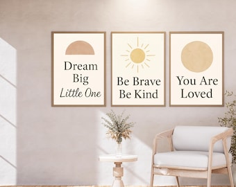 Boho Affirmation Prints Set of 3 Neutral Watercolor Wall Art Mindful Quote Decor Minimalist Boho Home Prints, Instant Download