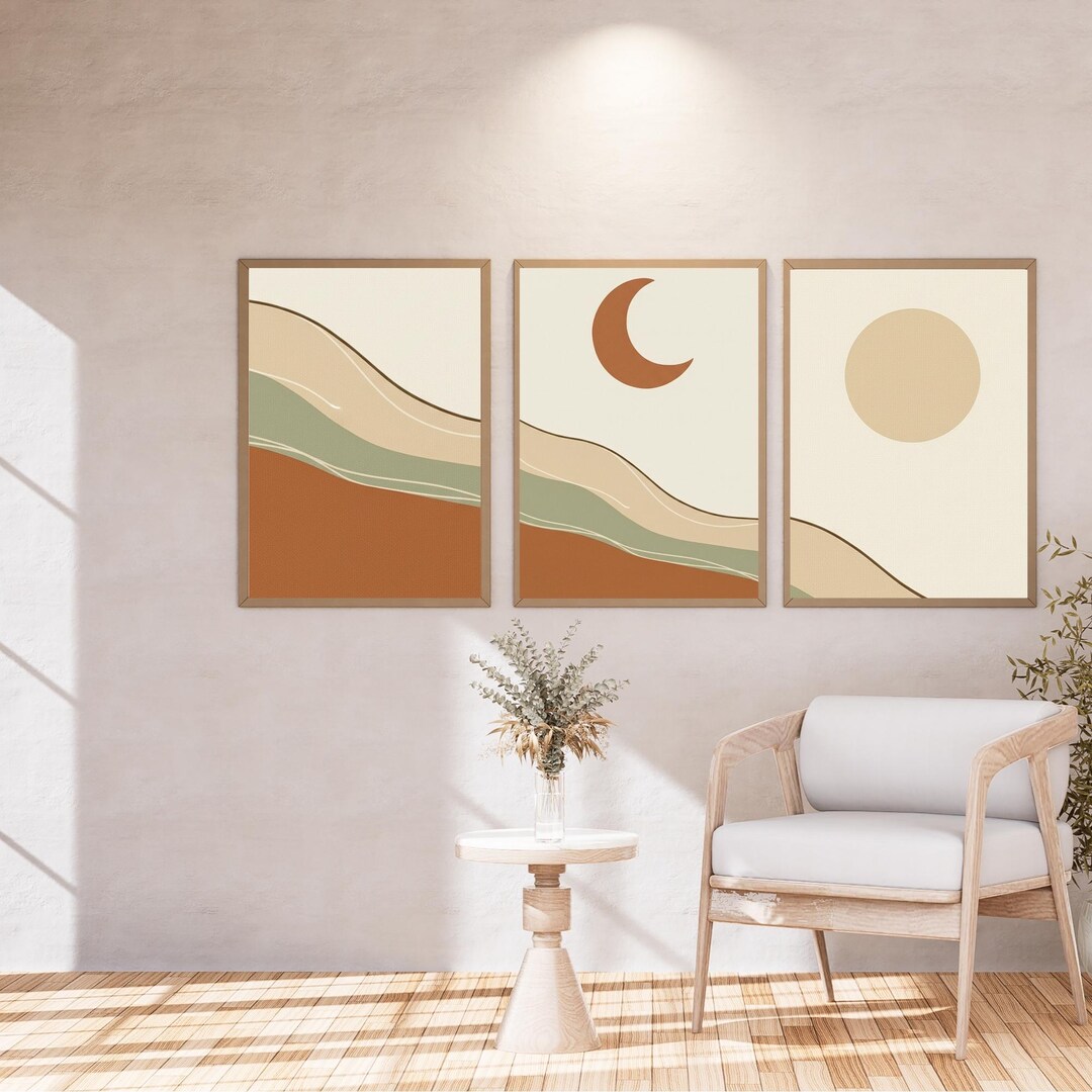 Neutral Abstract Wall Art Set of 3 – Minimalist Triptych Prints, Modern ...