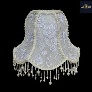 Pantalla de lámpara vintage francesa con flecos – Pantalla de tela hecha a mano para lámpara de mesa con casquillo E27