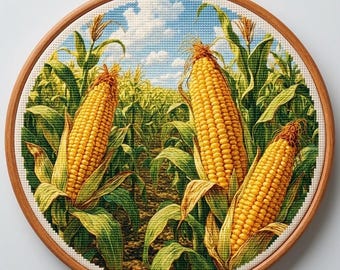 PDF Corn Field Cross Stitch Pattern, Cozy Kitchen Embroidery Chart, Garden Needlepoint, Cottagecore Xstitch, Instant Download