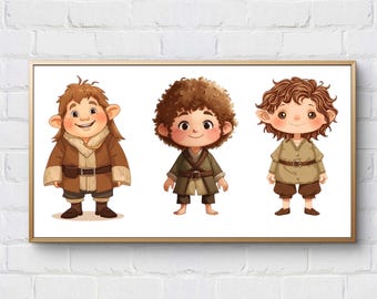 Cute Halfling Cross Stitch Pattern PDF, Fantasy Fellowship Xstitch, Little Halflings Digital Download, Nursery Cross Stitch, Easy Chart