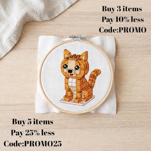 PDF Lego Cat Cross Stitch Pattern, Cute Orange Tabby Kitten Xstitch Chart, Pixel Art Brick Cat Embroidery, Easy Tiny Xstitch, Cat Needlework