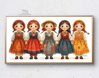 Whimsical Country Dolls Cross Stitch Pattern: Traditional Folk Dresses Embroidery (Digital Download)
